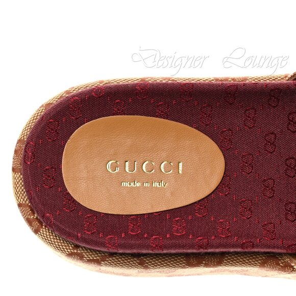 NEW GUCCI Angelina GG Beige Monogram Platform Slide Sandals Size EU 38 US 8 - Picture 8 of 15